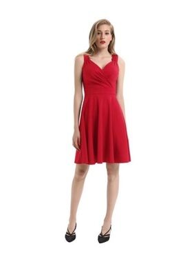 Grace Karin Red Sleeveless V-Neck Midi Dress